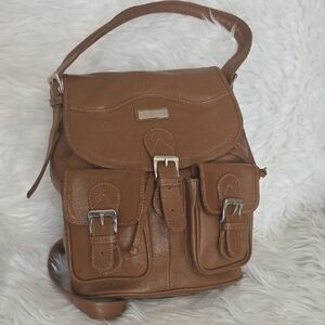 Brown Convertible Leather Backpack